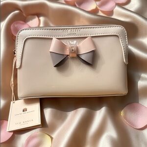 Ted Baker Beige and Taupe Bow Cosmetic Case